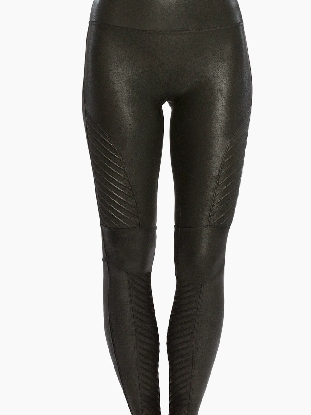 SPANX Black Faux-Leather Moto-Detail Leggings